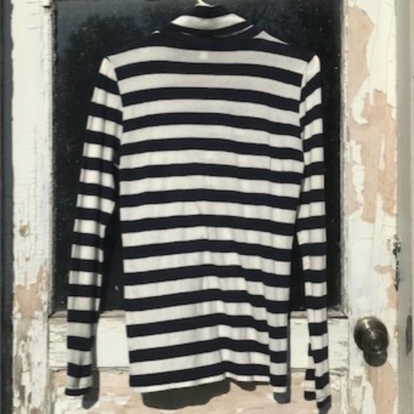 J. Crew Navy Blue & White Striped Tissue Turtleneck Top - Picture 6 of 8